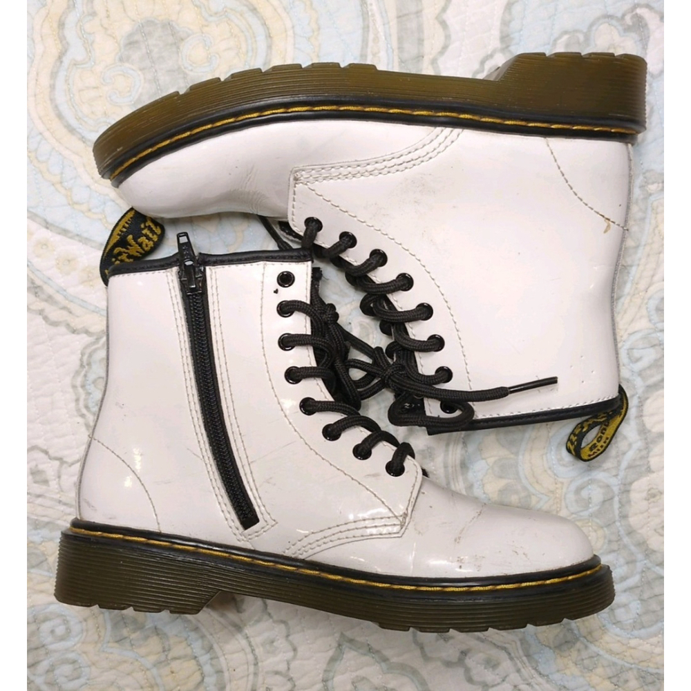 Dr. Martens 1460 J Junior Kids' White Leather Side Zip Lace Up Boots Size 2